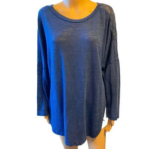 Araxa Comfortably Blue Lace Back Summer Blouse Top Women Plus Size 2X